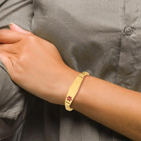 10K Yellow Gold Curb Link Medical Alert Bracelet with Red Enamel Symbol