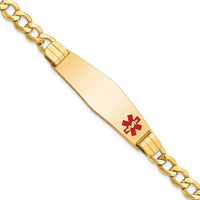 10K Yellow Gold Curb Link Medical ID Bracelet with Red Enamel Charm