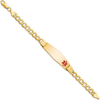 10K Yellow Gold Curb Link Medical ID Bracelet with Red Enamel Charm