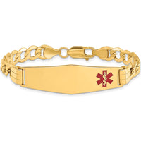 10K Yellow Gold Curb Link Medical ID Bracelet with Red Enamel Charm