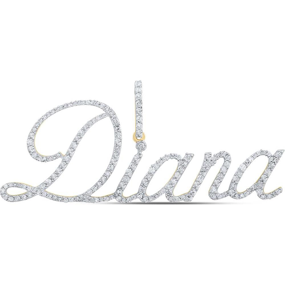 10K Yellow Gold Cursive "Diana" Name Pendant with Prong-Set Round Diamonds - 0.84 Carat Total Diamond Weight