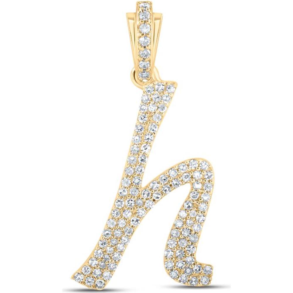 10K Yellow Gold Cursive "H" Pendant with Prong-Set Round Diamonds - 0.43 Carat Total Diamond Weight