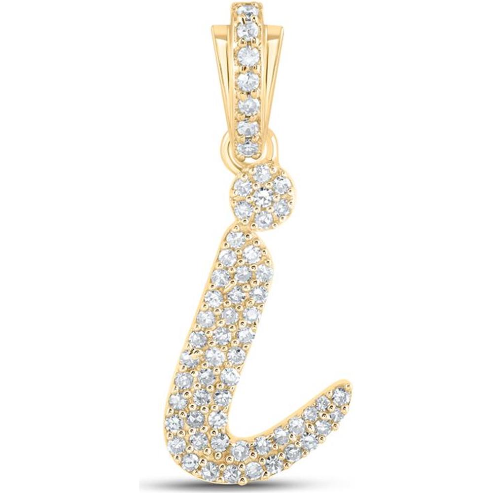 10K Yellow Gold Cursive Initial Letter Pendant with Round Diamonds - 0.26 Carat Total Diamond Weight