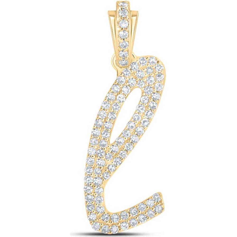 10K Yellow Gold Cursive Initial Letter Pendant with Round Diamonds - 3/8 Carat Total Diamond Weight