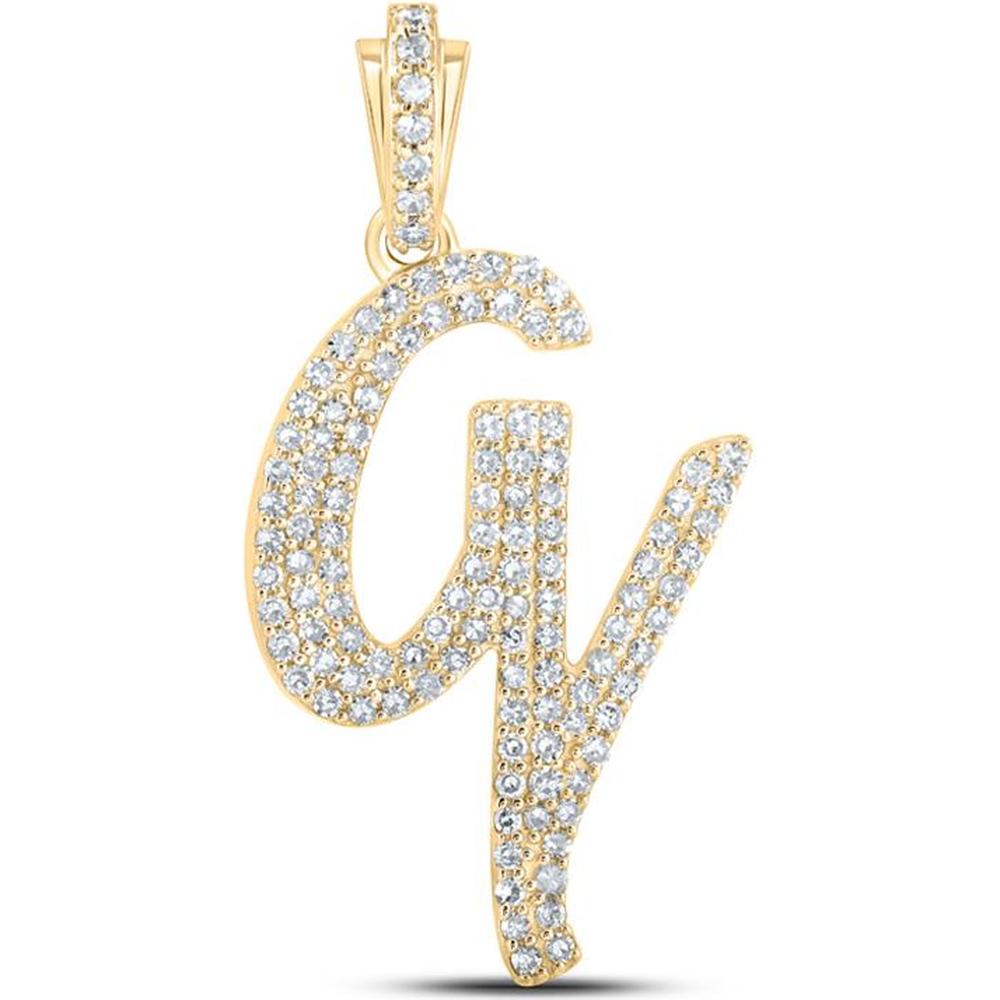 10K Yellow Gold Cursive Initial Q Pendant with Round Diamonds - 1/2 Carat Total Diamond Weight