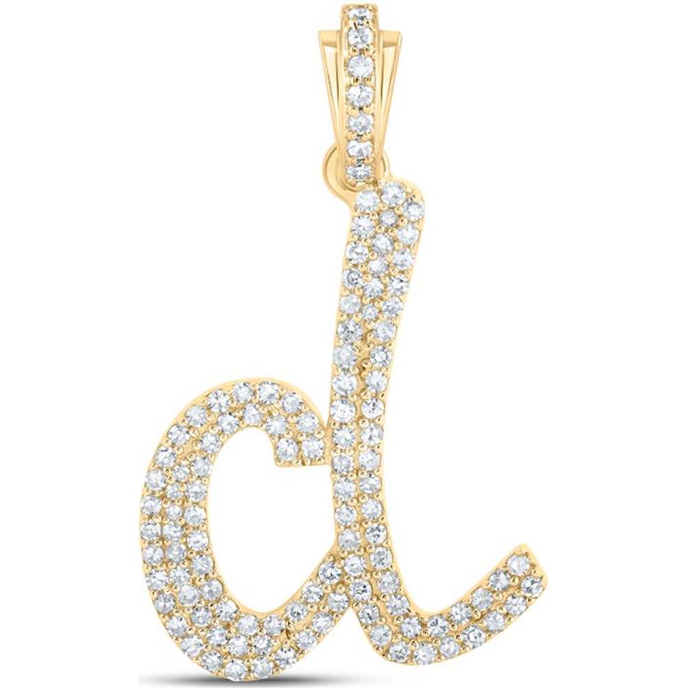 10K Yellow Gold Cursive Letter D Pendant with Prong Set Round Diamonds - 0.47 Carat Total Diamond Weight