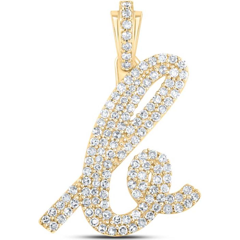 10K Yellow Gold Cursive Letter "K" Pendant with Prong-Set Round Diamonds - 0.65 Carat Total Diamond Weight
