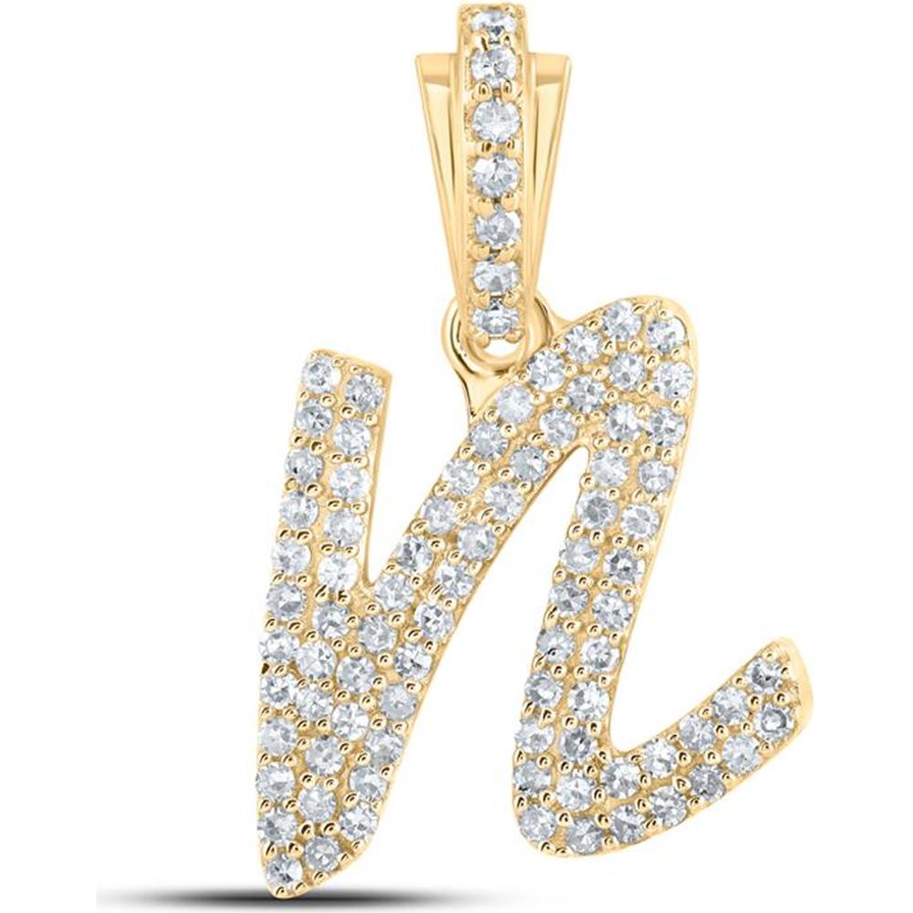 10K Yellow Gold Cursive "N" Pendant with Round Diamonds - 1/3 Carat Total Diamond Weight
