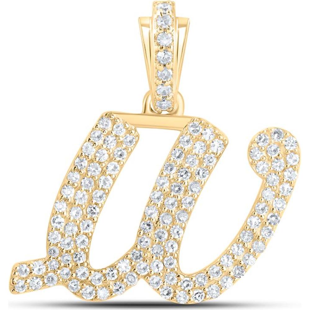10K Yellow Gold Cursive "W" Diamond Pendant with Round Diamonds - 1/2 Carat Total Diamond Weight