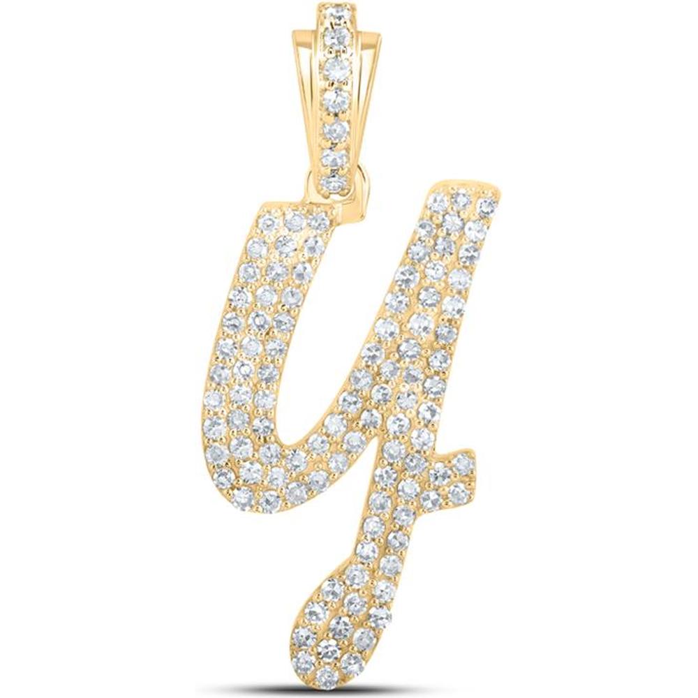 10K Yellow Gold Cursive Y Pendant with Round Prong-Set Diamonds - 1/2 Carat Total Diamond Weight