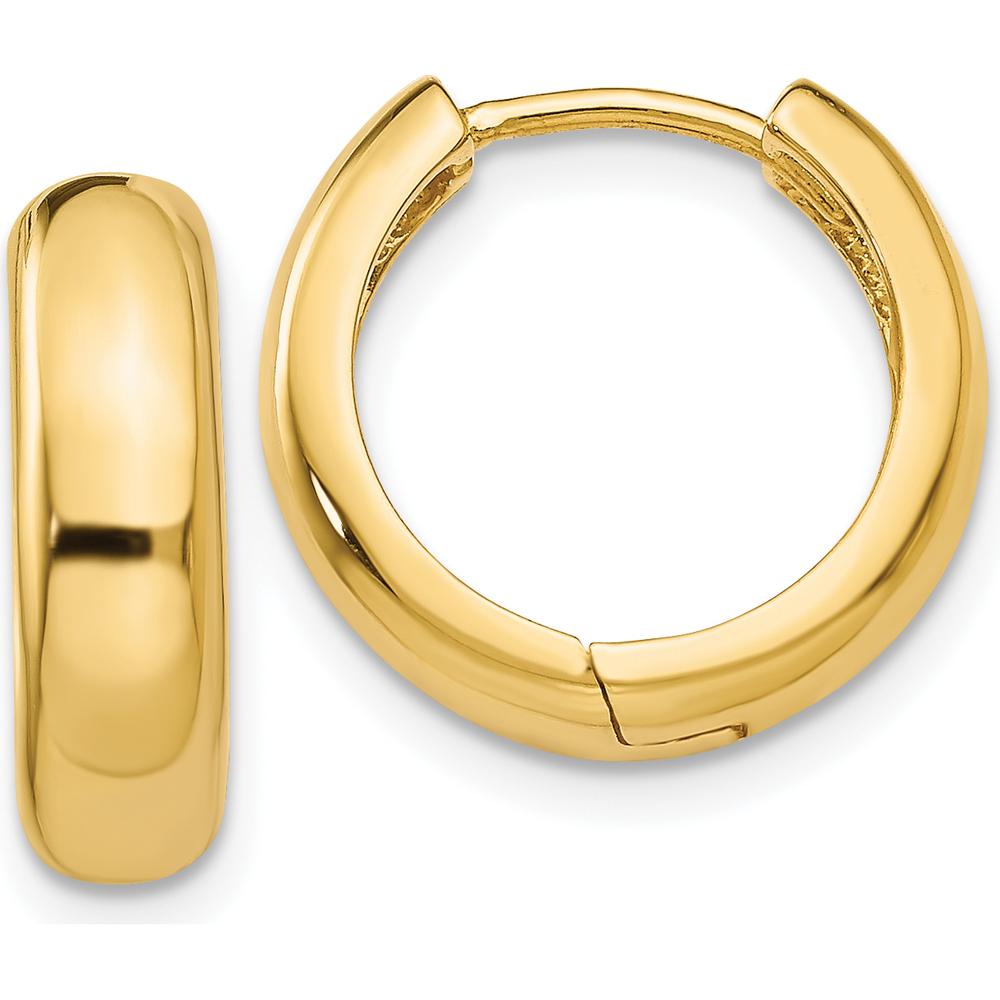 10K Yellow Gold Curved Hinged Hoop Earrings - Polished Finish, 15mm Length, 4mm Width