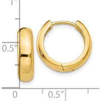 10K Yellow Gold Curved Hinged Hoop Earrings - Polished Finish, 15mm Length, 4mm Width