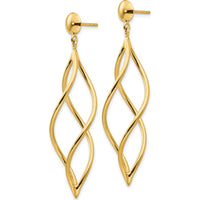 10K Yellow Gold Curved Tube Dangle Earrings - 51mm Drop Length
