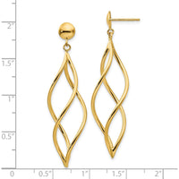 10K Yellow Gold Curved Tube Dangle Earrings - 51mm Drop Length