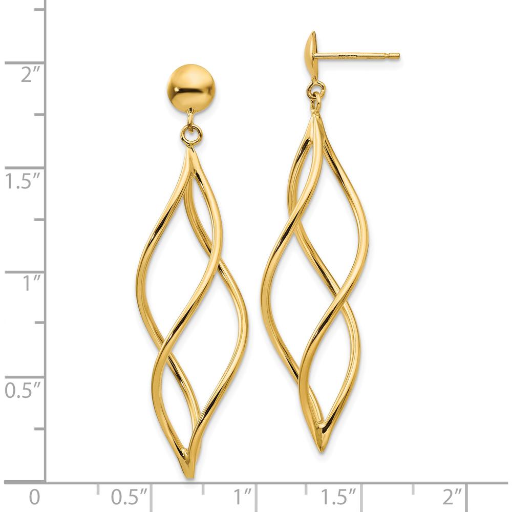 10K Yellow Gold Curved Tube Dangle Earrings - 51mm Drop Length