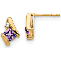 10K Yellow Gold Cushion Amethyst and Round Diamond Earrings - 0.323 Carat Total Amethyst Weight by Oro Pregiato