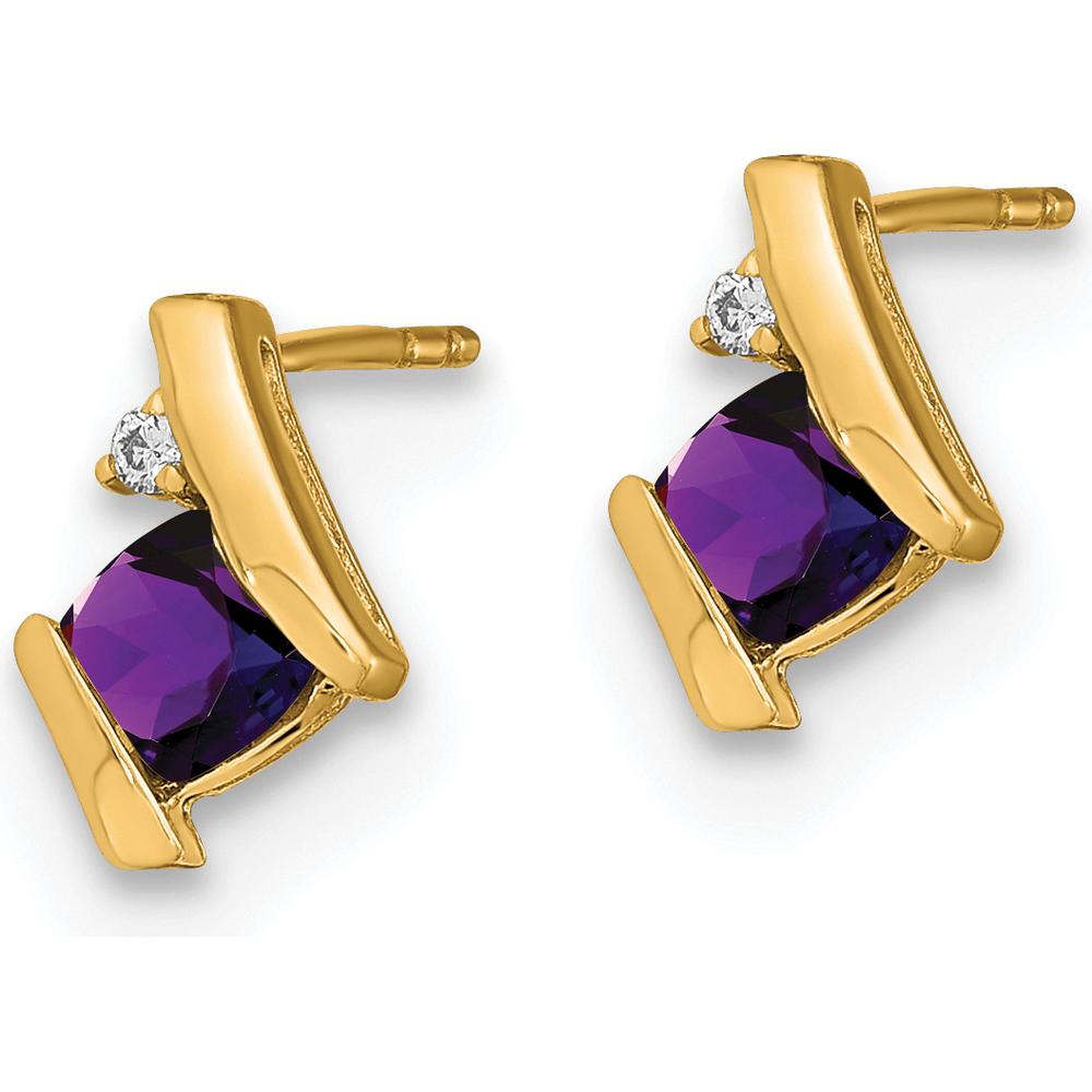 10K Yellow Gold Cushion Amethyst and Round Diamond Earrings - 0.323 Carat Total Amethyst Weight by Oro Pregiato