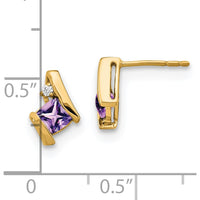 10K Yellow Gold Cushion Amethyst and Round Diamond Earrings - 0.323 Carat Total Amethyst Weight by Oro Pregiato