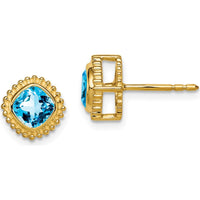 10K Yellow Gold Cushion Blue Topaz Button Earrings - 0.7 Carat Total Gem Weight by Monteluci Fine Jewelry