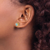 10K Yellow Gold Cushion Blue Topaz Button Earrings - 0.7 Carat Total Gem Weight by Monteluci Fine Jewelry