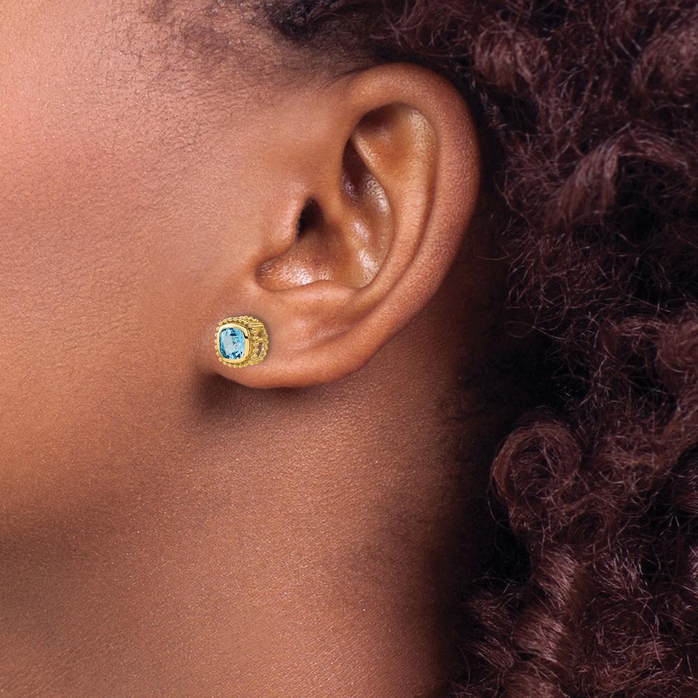 10K Yellow Gold Cushion Blue Topaz Button Earrings - 0.7 Carat Total Gem Weight by Monteluci Fine Jewelry