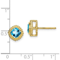 10K Yellow Gold Cushion Blue Topaz Button Earrings - 0.7 Carat Total Gem Weight by Monteluci Fine Jewelry