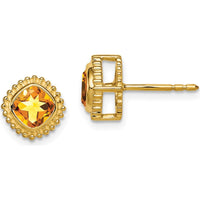 10K Yellow Gold Cushion Citrine Button Earrings - 1.0 Carat Total Gem Weight by Monteluci Fine Jewelry