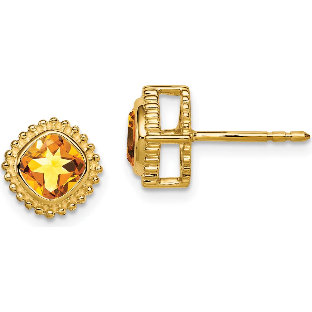 10K Yellow Gold Cushion Citrine Button Earrings - 1.0 Carat Total Gem Weight by Monteluci Fine Jewelry