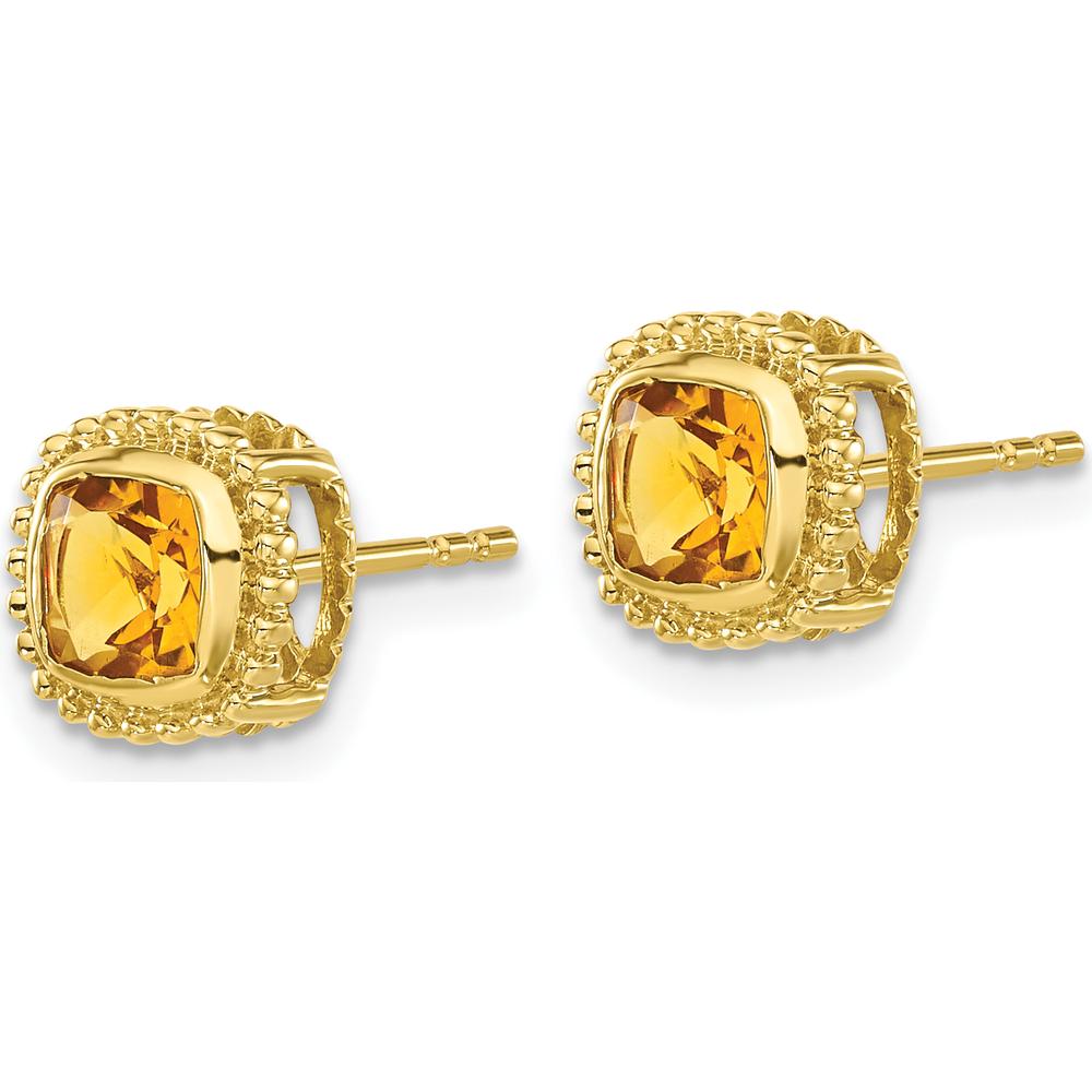 10K Yellow Gold Cushion Citrine Button Earrings - 1.0 Carat Total Gem Weight by Monteluci Fine Jewelry