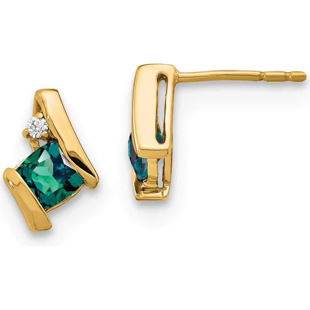 10K Yellow Gold Cushion Cut Alexandrite and Diamond Earrings - 0.323 Carat Total Gem Weight by Oro Pregiato