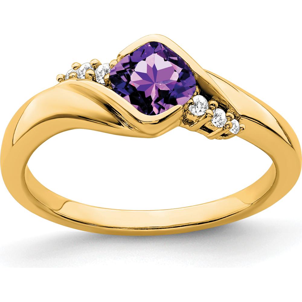 10K Yellow Gold Cushion Cut Amethyst and Round Diamond Ring - 0.40 Carat Amethyst, 0.03 Carat Diamond Accents by 0