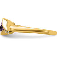 10K Yellow Gold Cushion Cut Amethyst and Round Diamond Ring - 0.40 Carat Amethyst, 0.03 Carat Diamond Accents by 0