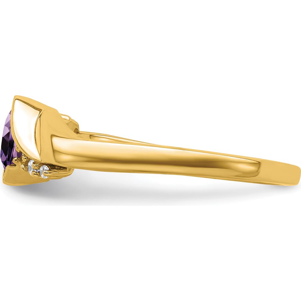 10K Yellow Gold Cushion Cut Amethyst and Round Diamond Ring - 0.40 Carat Amethyst, 0.03 Carat Diamond Accents by 0