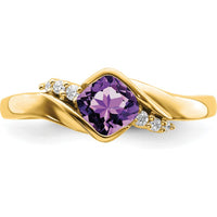 10K Yellow Gold Cushion Cut Amethyst and Round Diamond Ring - 0.40 Carat Amethyst, 0.03 Carat Diamond Accents by 0