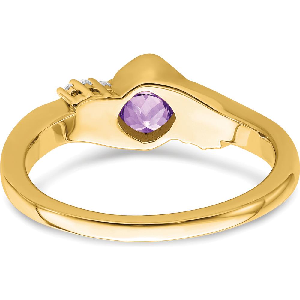 10K Yellow Gold Cushion Cut Amethyst and Round Diamond Ring - 0.40 Carat Amethyst, 0.03 Carat Diamond Accents by 0