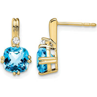 10K Yellow Gold Cushion Cut Blue Topaz Drop Earrings with Diamond Accents - 1.25 Carat Total Gem Weight by Monteluci Fine Jewelry