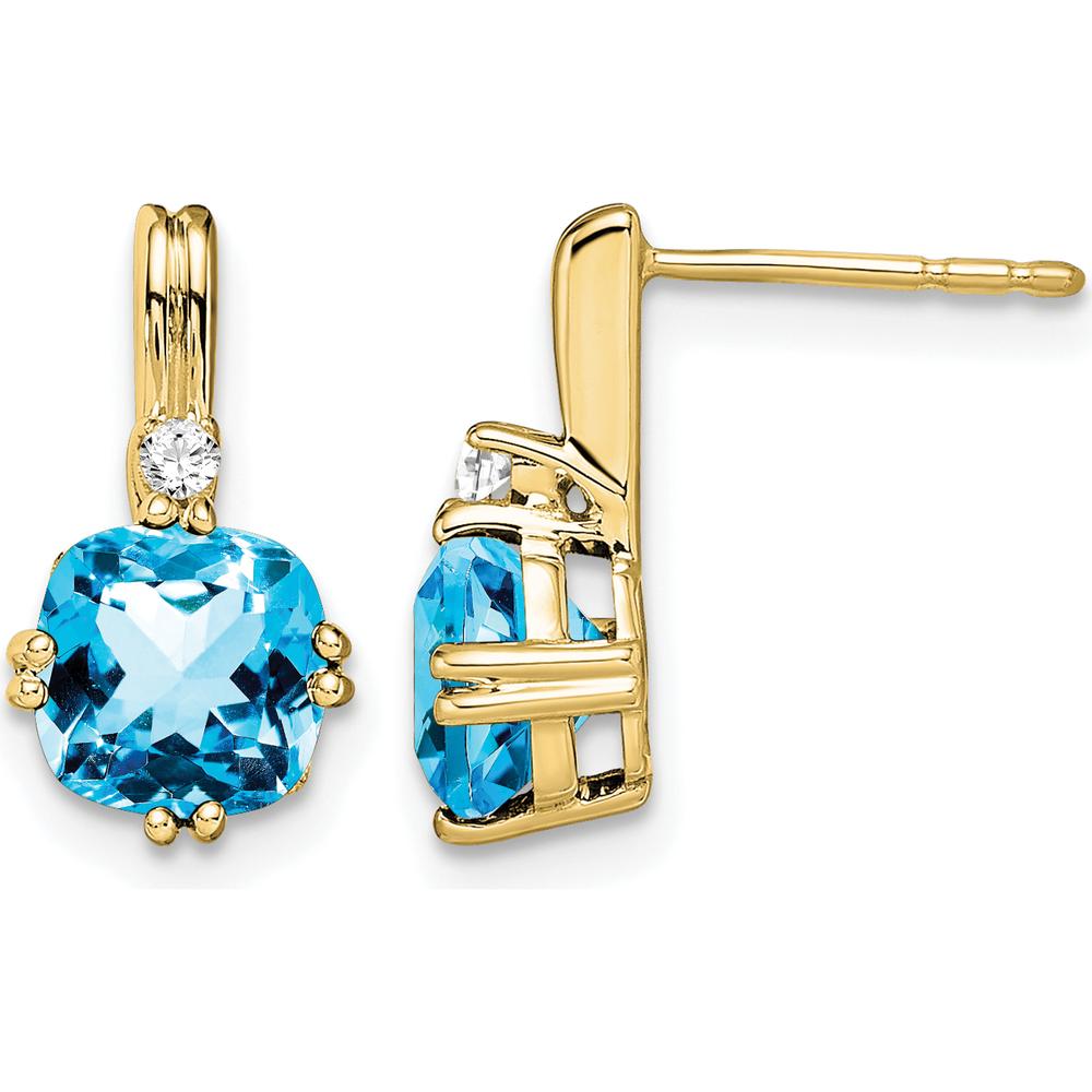 10K Yellow Gold Cushion Cut Blue Topaz Drop Earrings with Diamond Accents - 1.25 Carat Total Gem Weight by Monteluci Fine Jewelry