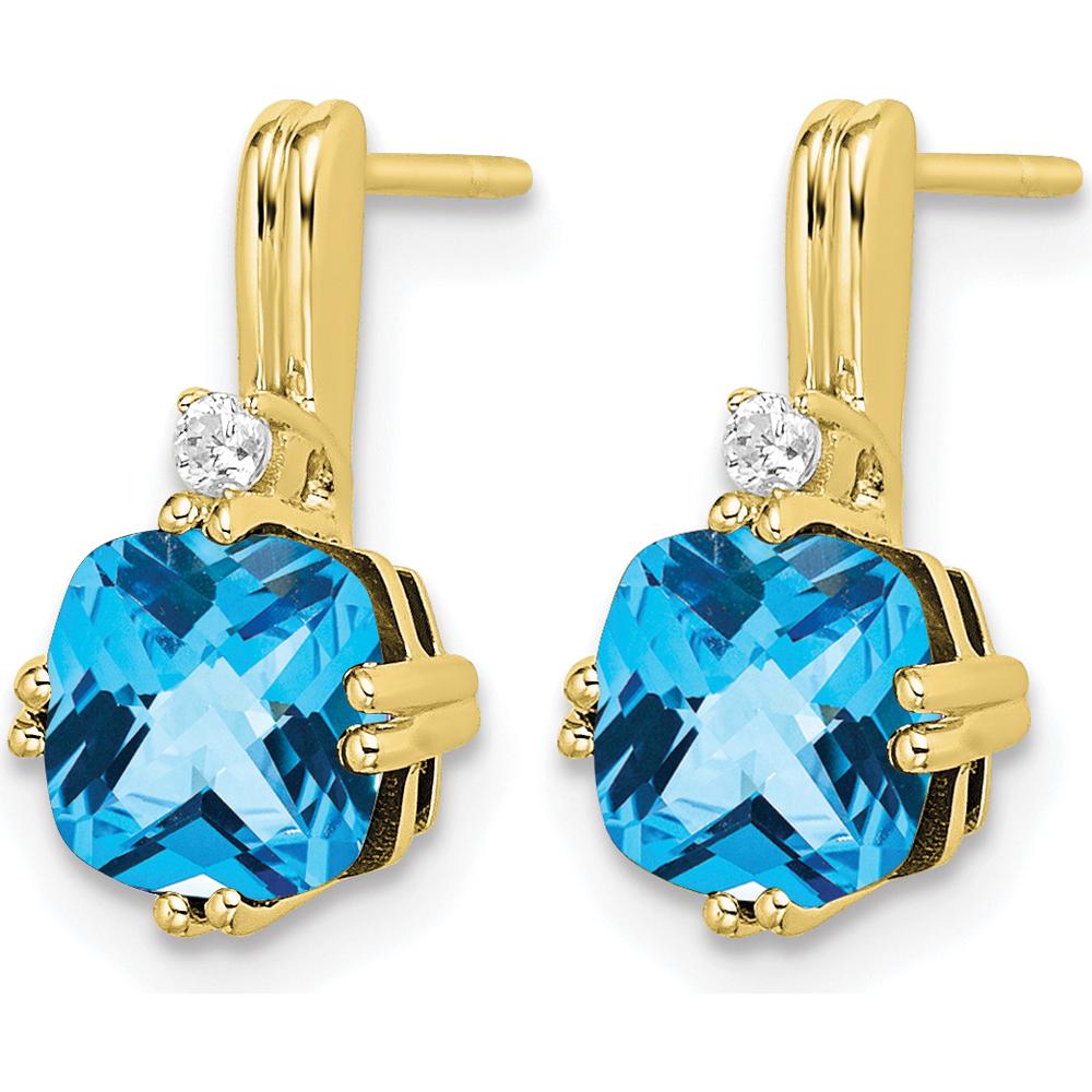 10K Yellow Gold Cushion Cut Blue Topaz Drop Earrings with Diamond Accents - 1.25 Carat Total Gem Weight by Monteluci Fine Jewelry
