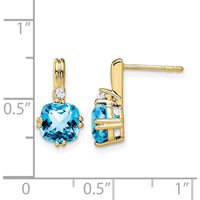 10K Yellow Gold Cushion Cut Blue Topaz Drop Earrings with Diamond Accents - 1.25 Carat Total Gem Weight by Monteluci Fine Jewelry