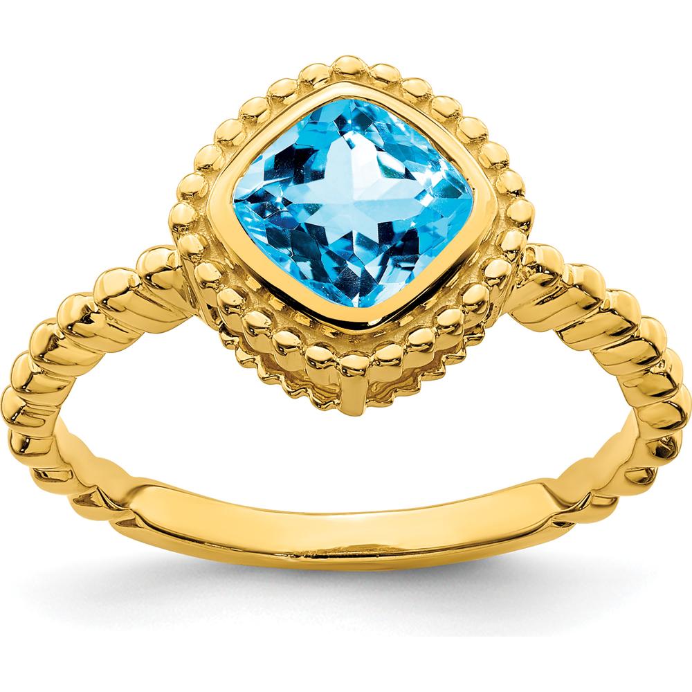 10K Yellow Gold Cushion Cut Blue Topaz Ring - 1.35 Carat Total Gemstone Weight by 0