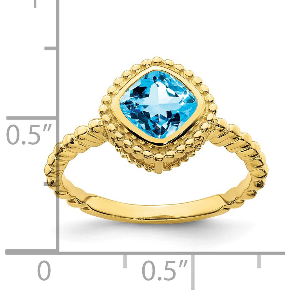 10K Yellow Gold Cushion Cut Blue Topaz Ring - 1.35 Carat Total Gemstone Weight by 0