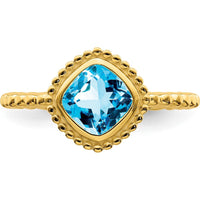 10K Yellow Gold Cushion Cut Blue Topaz Ring - 1.35 Carat Total Gemstone Weight by 0