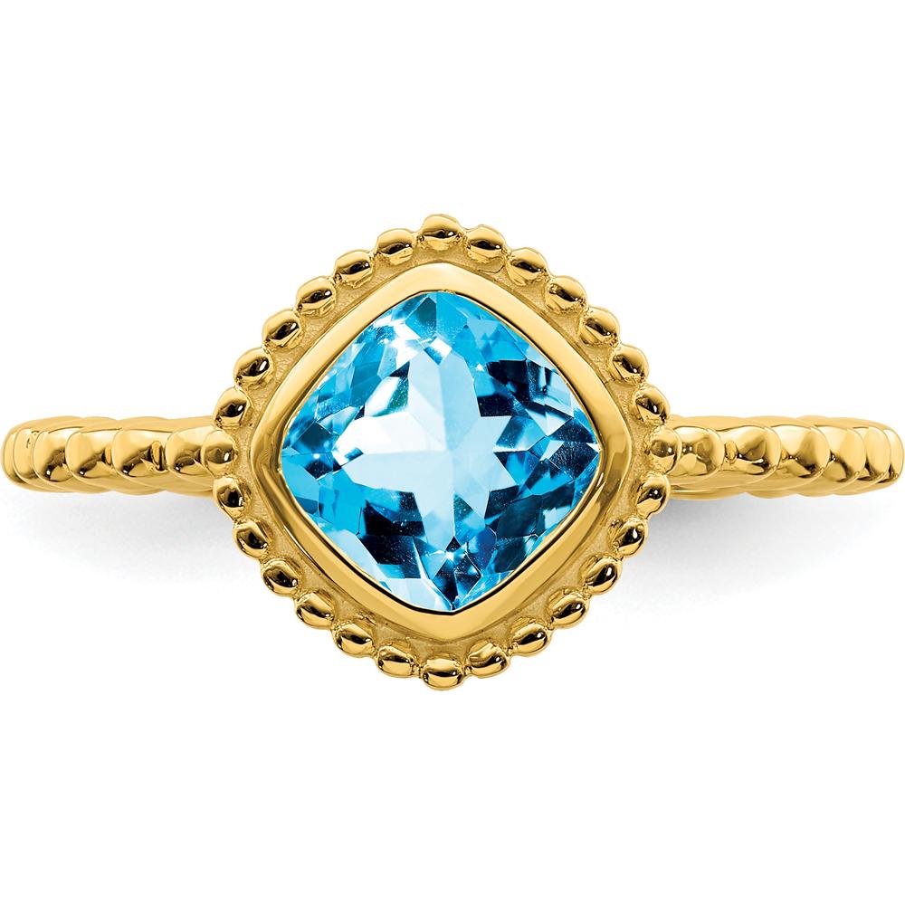 10K Yellow Gold Cushion Cut Blue Topaz Ring - 1.35 Carat Total Gemstone Weight by 0