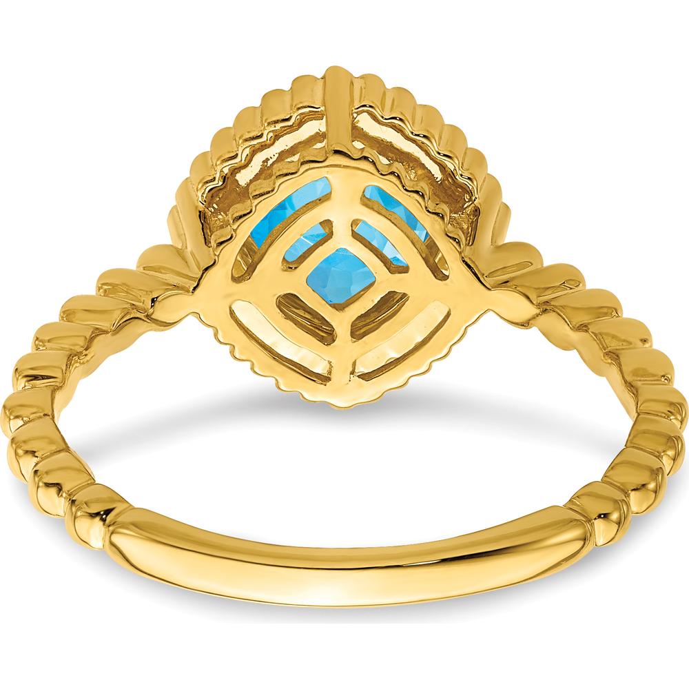 10K Yellow Gold Cushion Cut Blue Topaz Ring - 1.35 Carat Total Gemstone Weight by 0