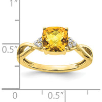 10K Yellow Gold Cushion Cut Citrine and Diamond Ring - 1.75 Carat Citrine, 0.01 Carat Diamond Total Weight by 0