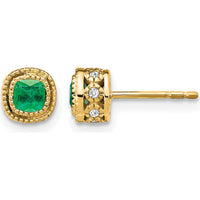 10K Yellow Gold Cushion-Cut Emerald and Round Diamond Earrings - 0.25 Carat Total Gem Weight by Monteluci Fine Jewelry