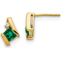10K Yellow Gold Cushion-Cut Lab-Created Emerald and Diamond Earrings - 0.323 Carat Total Gem Weight by Oro Pregiato