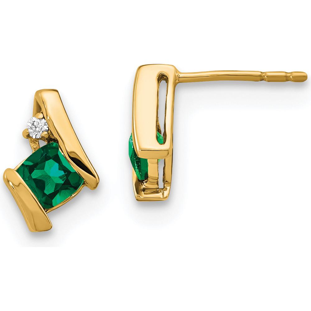 10K Yellow Gold Cushion-Cut Lab-Created Emerald and Diamond Earrings - 0.323 Carat Total Gem Weight by Oro Pregiato