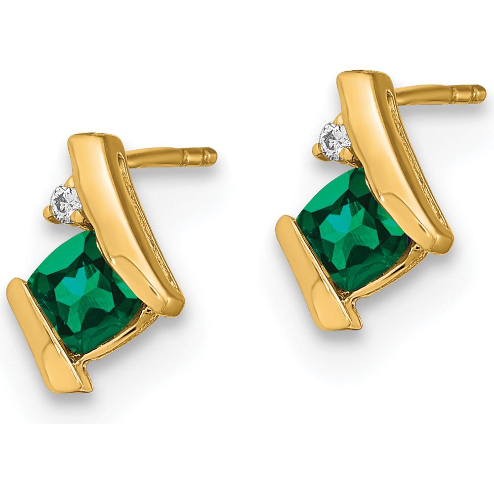 10K Yellow Gold Cushion-Cut Lab-Created Emerald and Diamond Earrings - 0.323 Carat Total Gem Weight by Oro Pregiato