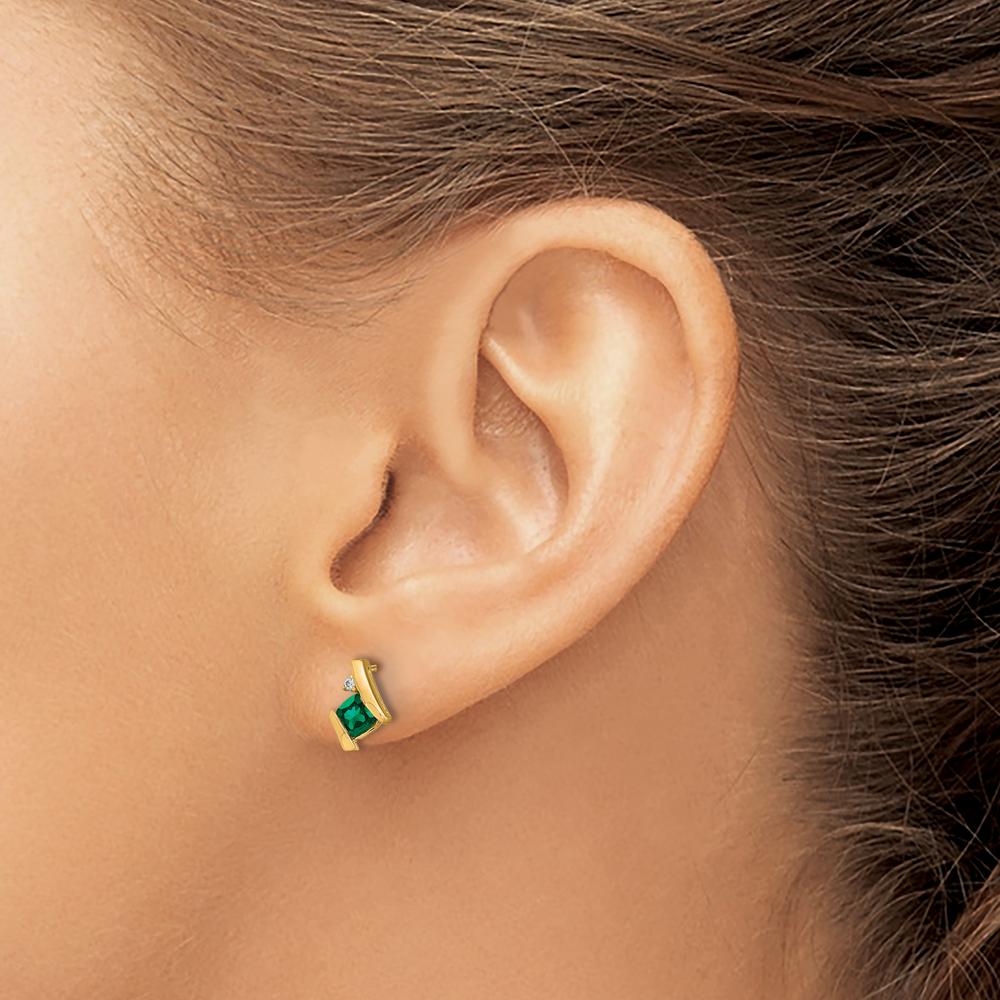 10K Yellow Gold Cushion-Cut Lab-Created Emerald and Diamond Earrings - 0.323 Carat Total Gem Weight by Oro Pregiato